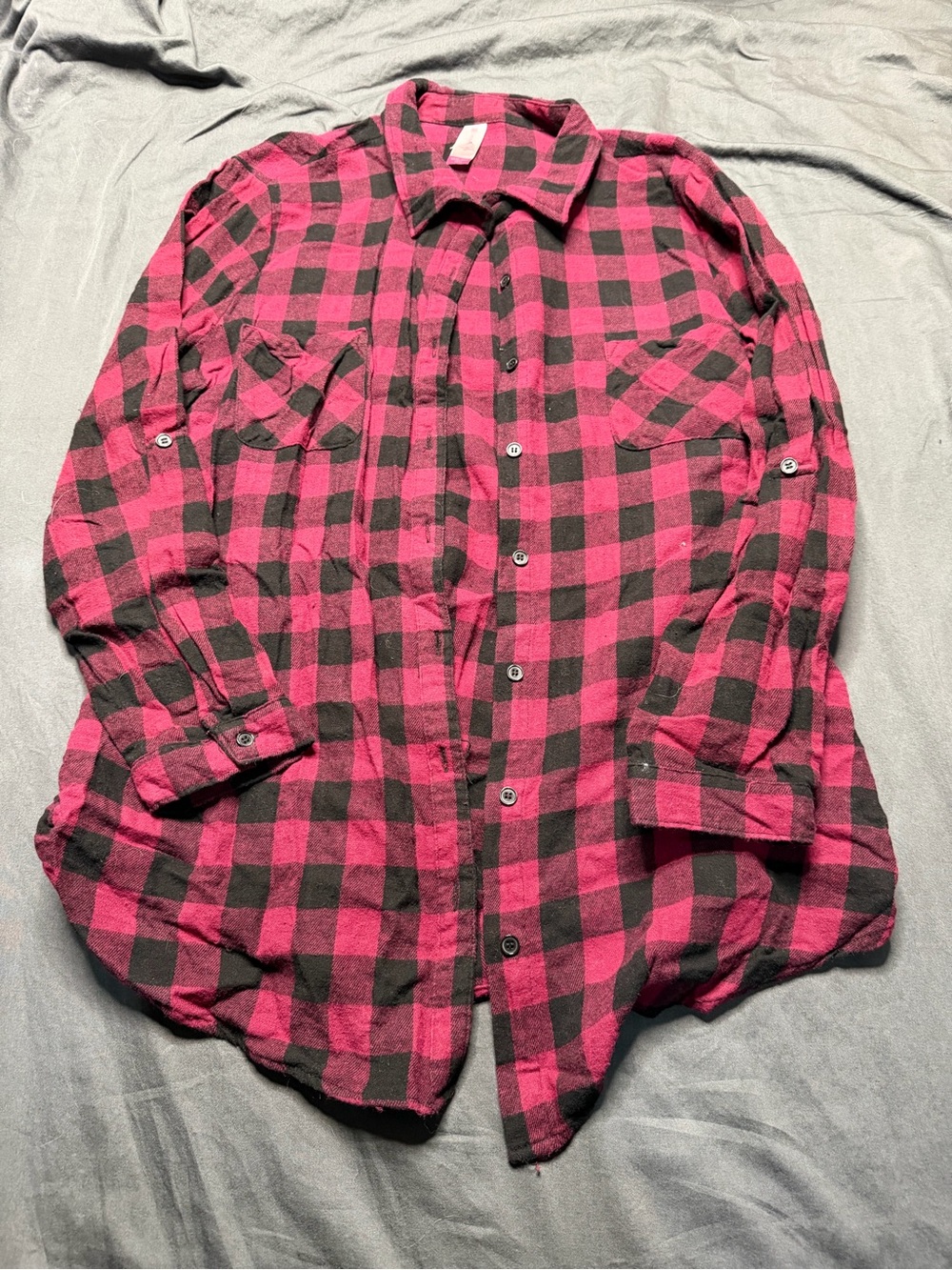 No Boundaries Red and Black Plaid Button-Up Shirt